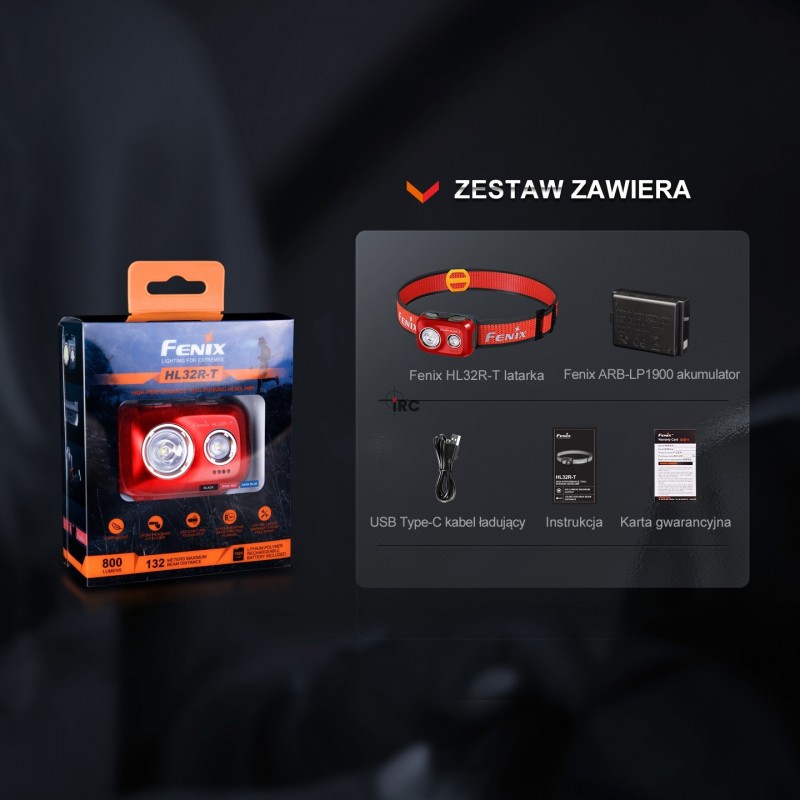 Latarka czołowa Fenix HL32R-T czerwona - mocne światło