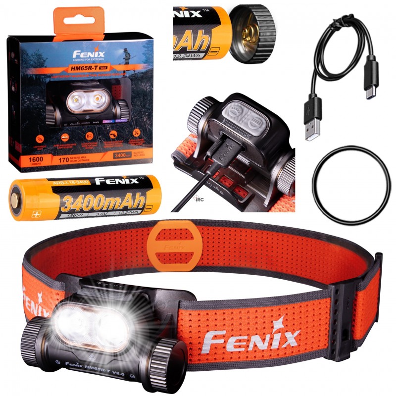 Latarka czołowa Fenix HM65R-T V2.0 czarna - dwie diody Luminus SST20 i SST40, 1600 lumenów