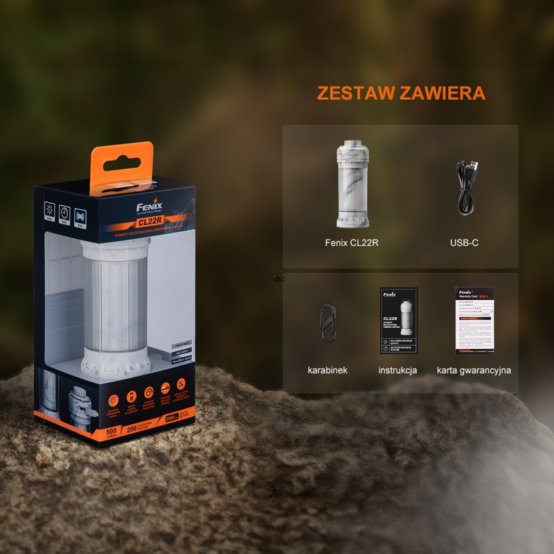 Latarka kempingowa Fenix CL22R czarna - ładowanie USB-C