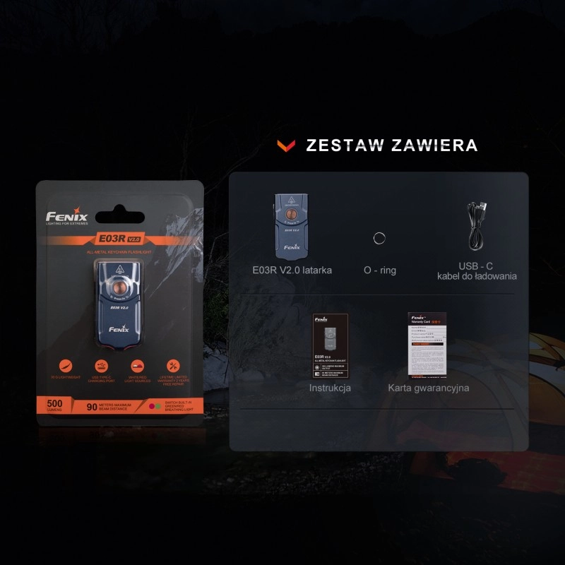 Latarka LED Fenix E03R V2.0 niebieska