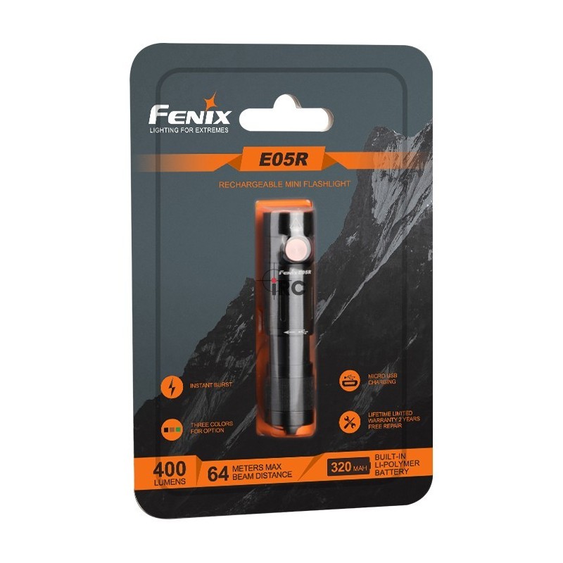 Fenix E05R - ładowanie micro USB i metalowy włącznik
