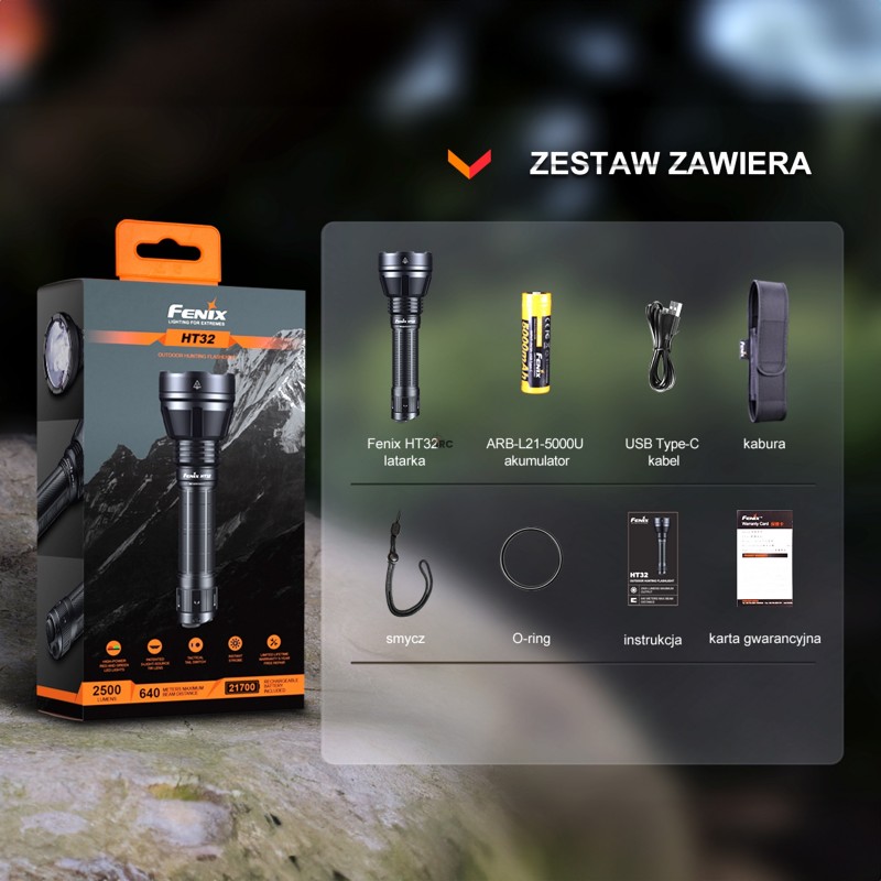 Latarka myśliwska Fenix HT32 z wiązką światła