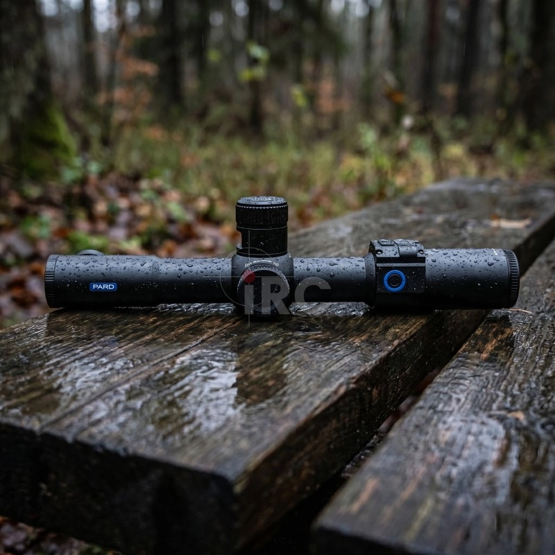 Celownik PARD Night Stalker 4K Mini LRF w deszczu — szczelność IP67
