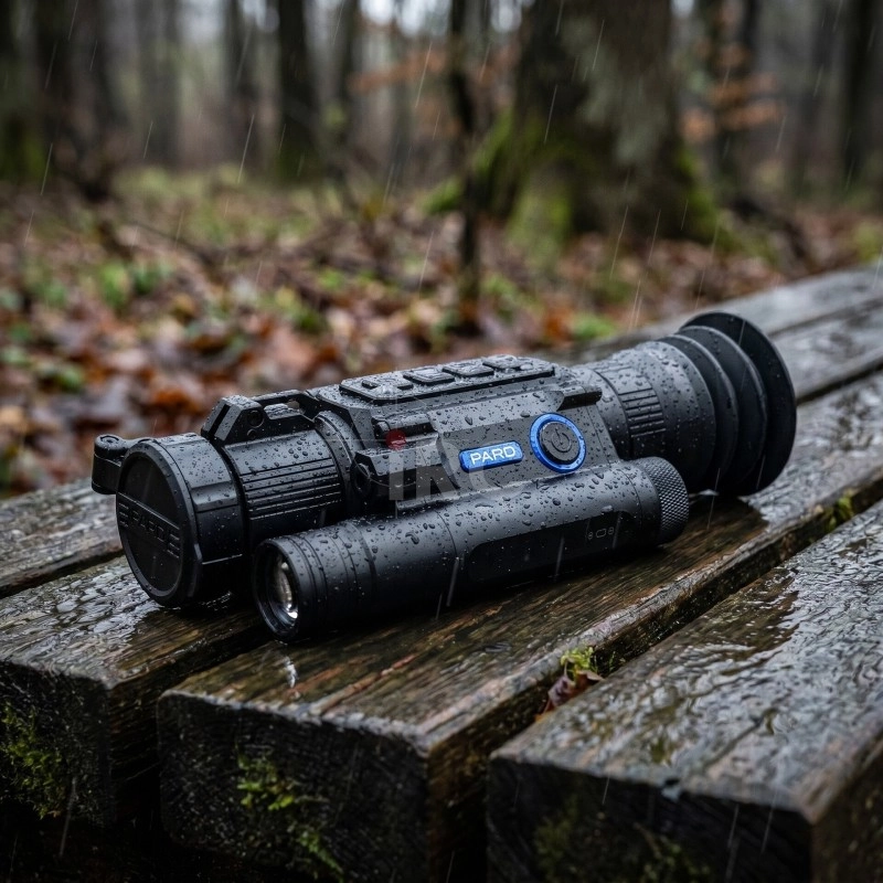 Wodoszczelny celownik PARD NV-008SP2 w deszczu — klasa IP67