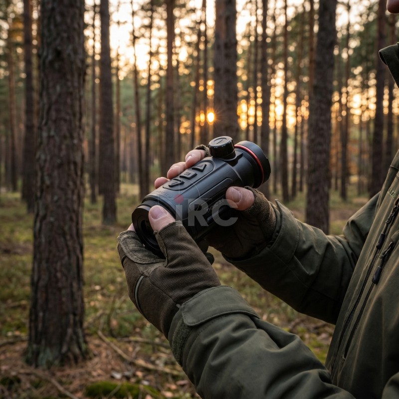 HIKMICRO Thunder TH35C 3.0 montaż na lunetę w lesie
