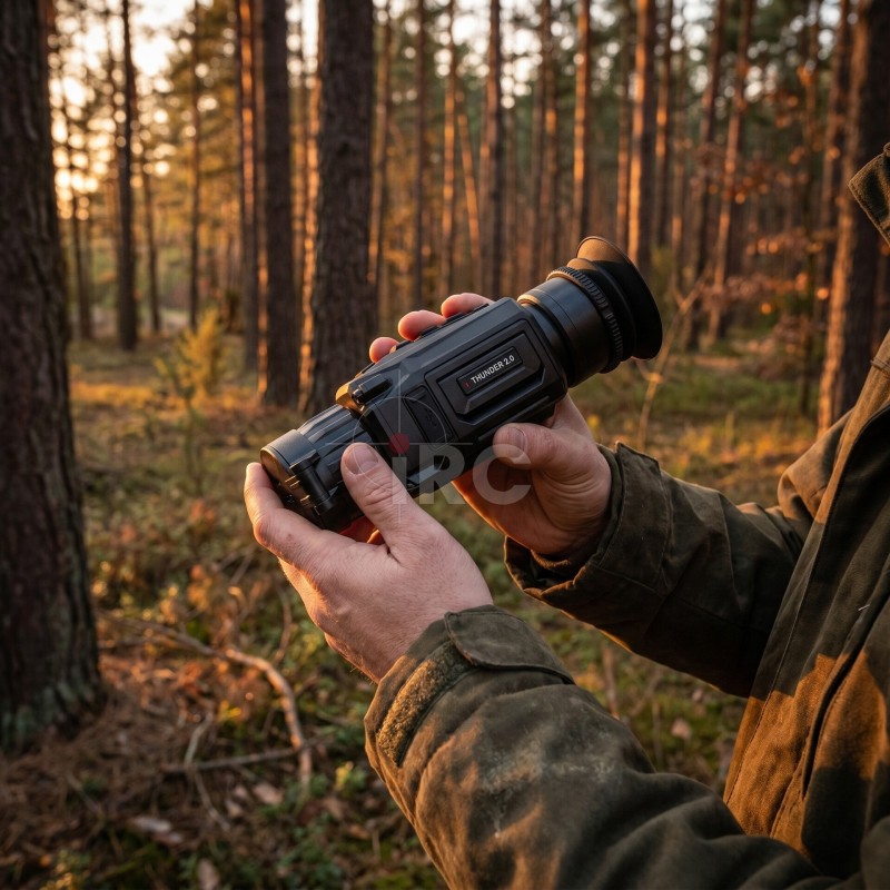 HIKMICRO Thunder TE19CR 2.0 montaż na lunetę w lesie